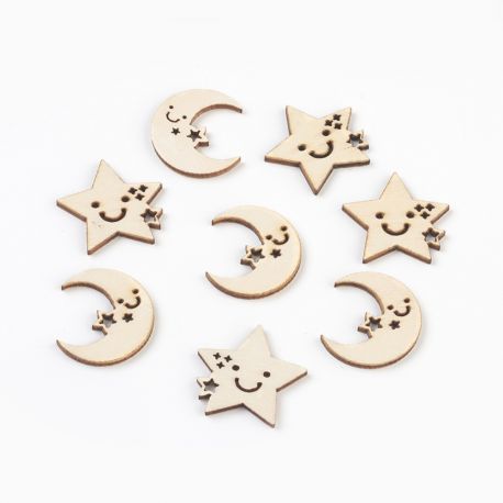 Wooden decorations "Moon and Star" 30 mm 10 pcs. DEKO337