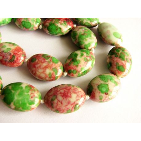 Stone beads green - white - purple oval 13x18mm