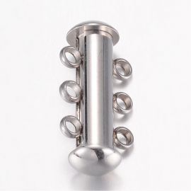 Edelstahl 304 3-reihiger Verschluss für Halsketten für Schmuck Grau Größe 20x10x6 5 mm