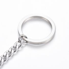 Edelstahl 304 Schlüsselringe mit Kette für Halskette Armbänder Schmuck Grauer Ring Größe 30mm; GR