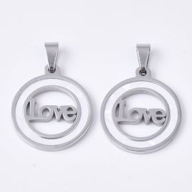 Stainless steel 201 pendant with sink insert "Love", 23x20x2 mm., 1 pc. MD2389