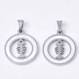 Stainless steel 201 pendant with sink insert "Fishbone", 23x20x2 mm., 1 pc.