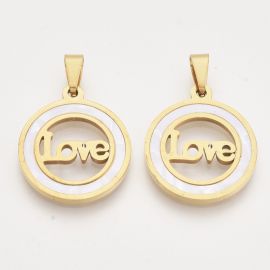 Nerūsējošā tērauda 201 kulons ar izlietnes ieliktni "Love", 23x20x2 mm., 1 gab.