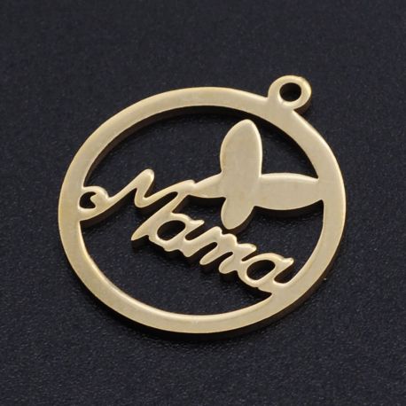 Stainless steel 304 pendant "Mama", 23x20x1 mm., 1 pc. MD2398