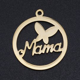 Nerūdijančio plieno 304 pakabukas "Mama", 23x20x1 mm., 1 vnt.