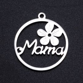 Nerūdijančio plieno 304 pakabukas "Mama", 23x20x1 mm., 1 vnt.
