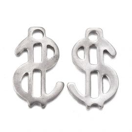 Stainless steel 304 pendant "Dollar sign" 11.5x7x0.8 mm 4 pcs.