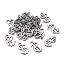 Stainless steel 304 pendant "Dollar sign" 11.5x7x0.8 mm 4 pcs.