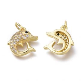 Misiņa kulons ar cirkonu "Dolphin" 14x13x3,8 mm 1 gab.