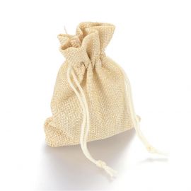 Dekoracijos - Sintetinės drobės dovanų maišelis. Gelsvos (smėlios) spalvos dydis 12x9 cm 4 vnt 1 maišelis