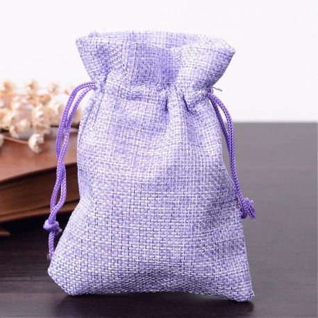 Dekoracijos - Sintetinės drobės dovanų maišelis. Šviesios violetinės spalvos dydis 12x9 cm 4 vnt 1 maišelis