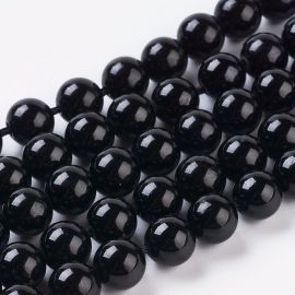 Akmeniai karoliukai - Natūralūs Juodojo Turmalino karoliukai. Juodos spalvos Apvalios dydis 6 mm 1 gija