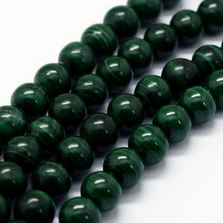 Akmeniai karoliukai - Natūralūs Malachito karoliukai. Žalios spalvos Apvalios dydis 7-8 mm 1 gija