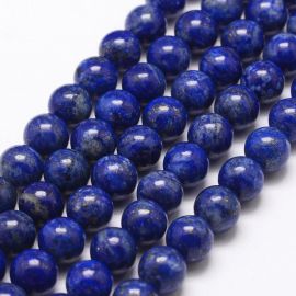 Akmeniai karoliukai - Natūralūs Lapis Lazuli karoliukai. Tamsiai mėlynos spalvos su aukso ir baltos spalvos inkliuzais Apvalios 