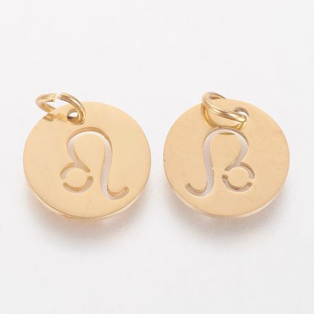 Priedai papuošalams - Nerūdijančio plieno 304 zodiako pakabukas "Liūtas". Aukso spalvos dydis 12x1 mm 1 vnt