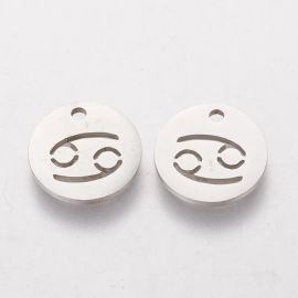 Stainless steel 304 zodiac pendant "Cancer", 12x1 mm., 1 pcs