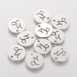 Stainless steel 304 zodiac pendant "Capricorn", 12x1 mm., 1 pcs.