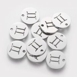 Nerūdijančio plieno 304 zodiako pakabukas "Dvyniai", 12x1 mm., 1 vnt