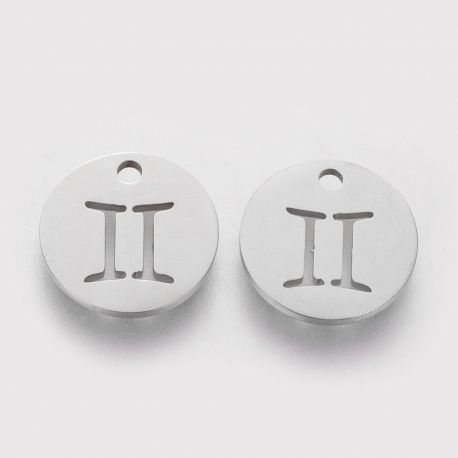 Nerūsējošā tērauda 304 zodiaka kulons "Gemini", 12x1 mm., 1 gab