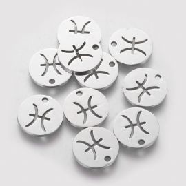 Nerūsējošā tērauda 304 zodiaka kulons "Zivis", 12x1 mm., 1 gab.