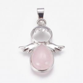 Angeliukas pendant with pink quartz pebble, 34x26x5 mm, 1 piece