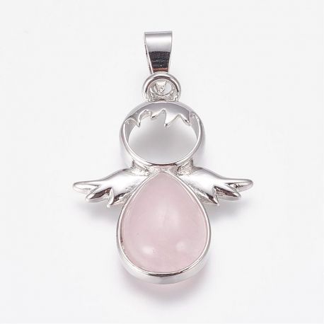 Angeliukas Anhänger mit rosa Quarzkiesel, 34x26x5 mm, 1 Stück