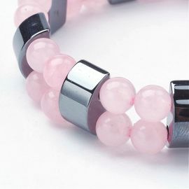 Natural Rose Quartz and Synthetic Hematite Bracelet 15 mm. 1 pc.