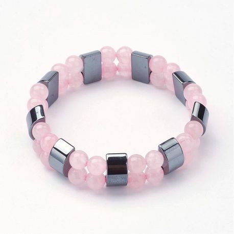 Armband aus natürlichem Rosenquarz und synthetischem Hämatit 15 mm. 1 Stk.