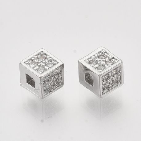 Žalvarinis intarpas "Kubas" su Cirkonio akutėmis 4x4x4 mm. 2 vnt