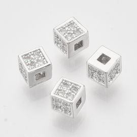 Brass insert "Cube" with zirconium eyelets 4x4x4 mm. 2 pcs