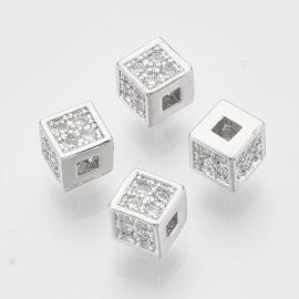 Misiņa ieliktnis "Cube" ar cirkonija cilpām 4x4x4 mm. 2 gab