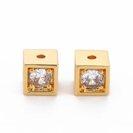 Misiņa ieliktnis ar cirkonija acīm 6,5x6,5x6,5 mm. 1 gab