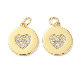 Brass pendant "Heart" with Zirconia eyes 15.7x13.7x1.7 mm. 1 pc