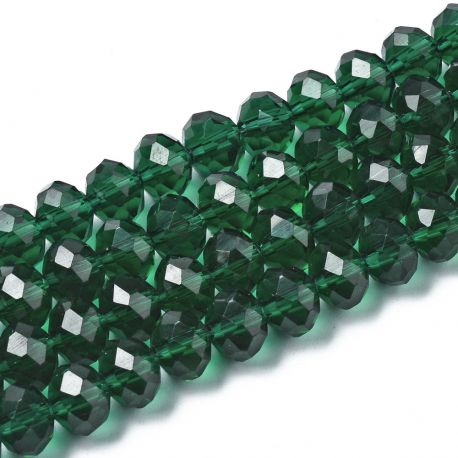 Kiti karoliukai - Stikliniai karoliukai. Tamsiai žalios spalvos rondelės briaunuoti skaidrūs dydis 8x6 mm 1 gija