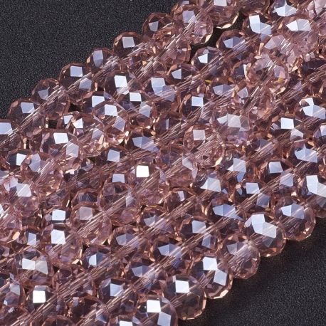 Kiti karoliukai - Stikliniai karoliukai. Rusvai rausvos spalvos rondelės briaunuoti skaidrūs dydis 10x7 mm 1 gija