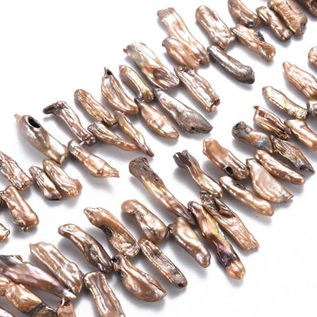 Perlai - Natūralūs Keshi perlai. Bronzinės spalvos dažyti dydis 30-10x8-6x5-3 mm 6 vnt 1 maišelis