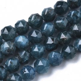 Akmeniniai karoliukai - Natūralūs Apatito karoliukai. Mėlynos spalvos apvalios briaunuoti dydis 6-7 mm 1 gija