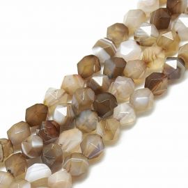 Stone beads - Natural Agate beads. Brown-white-grey color round ribbed mottled size 8x75 mm 1 thread