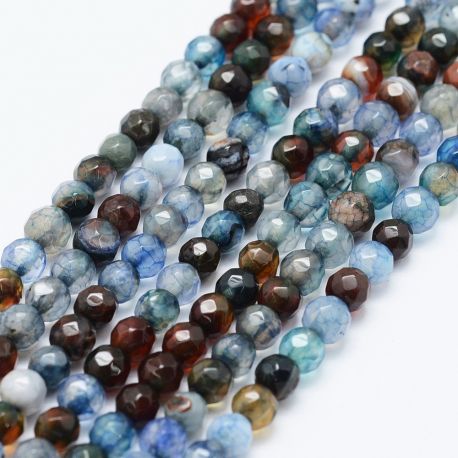 Stone beads - Natural Agate beads. Blue-gray-brownish-yellow round edged to be heated and dyed