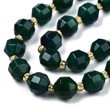 Stone beads - Agate beads. Green color round ribbed partially transparent size 8x75 mm 1 thread