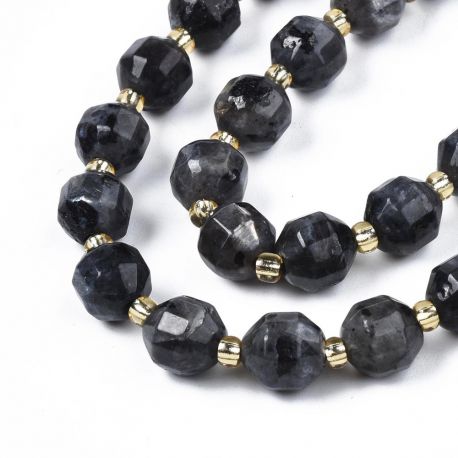 Stone beads - Natural Norwegian Labradorite beads. Black-grey color round faceted size 8x7 mm 1
