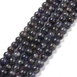 Steinperlen - Natürliche Jolita-Perlen. Bläulich-graue Farbe rund teilweise transparent Größe 6 mm 1 Strang