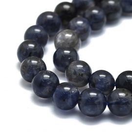 Steinperlen - Natürliche Jolita-Perlen. Bläulich-graue Farbe rund teilweise transparent Größe 6 mm 1 Strang