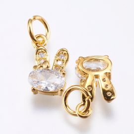 Brass pendant with Zircon eyes "Bunny ears" 12x6x2.5 mm. 1 pc