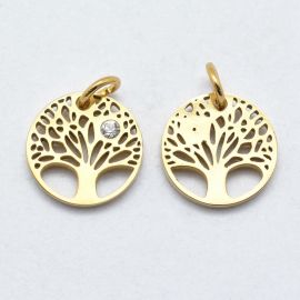 Anhänger "Baum" aus Edelstahl 316 mit Öse aus Zirkonium 12x2 mm. 1 Stk
