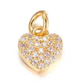Brass pendant "Heart" with Zirconia eyes 9x8x2 mm. 1 pc