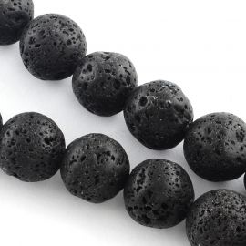 Steinperlen - Natürliche Lavaperlen. Die Größe des schwarzen runden Lochs beträgt ~1 mm. Größe 6-7 mm 1 Gewinde