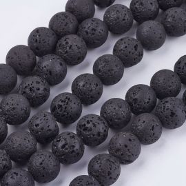 Steinperlen - Natürliche Lavaperlen. Die Größe des schwarzen runden Lochs beträgt ~1 mm. Größe 10 mm 1 Strang