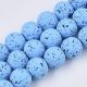 Stone beads - Lava beads. The size of the blue colored round painted hole is ~0.7 mm. size 8 mm 1 thread