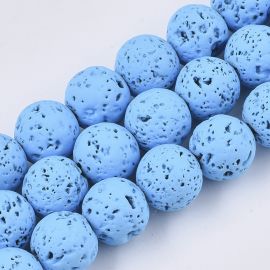 Steinperlen - Lavaperlen. Die Größe des blau gefärbten runden gemalten Lochs beträgt ~0,7 mm. Größe 8 mm 1 Gewinde